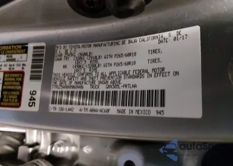 2017 Toyota Tacoma Limited z USA, uszkodzony, nr VIN 3TMGZ5AN8HM068406